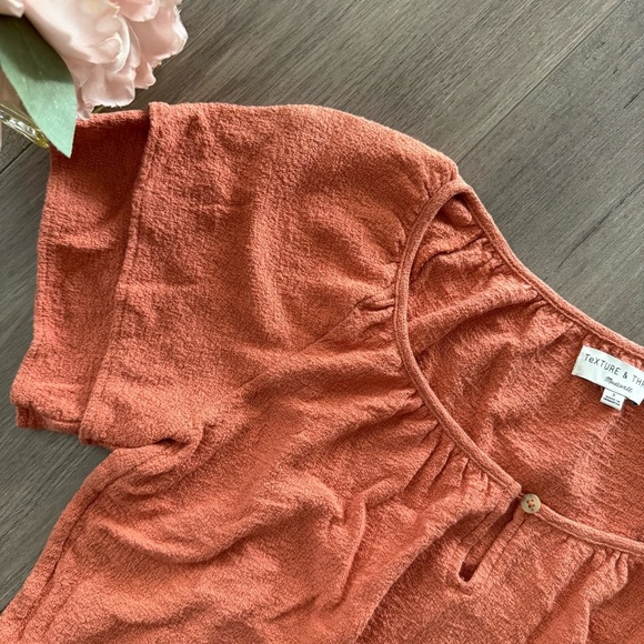 Madewell Orange Textures & Thread Crinkle Ruffle Sleeve Blouse - Picture 3 of 6
